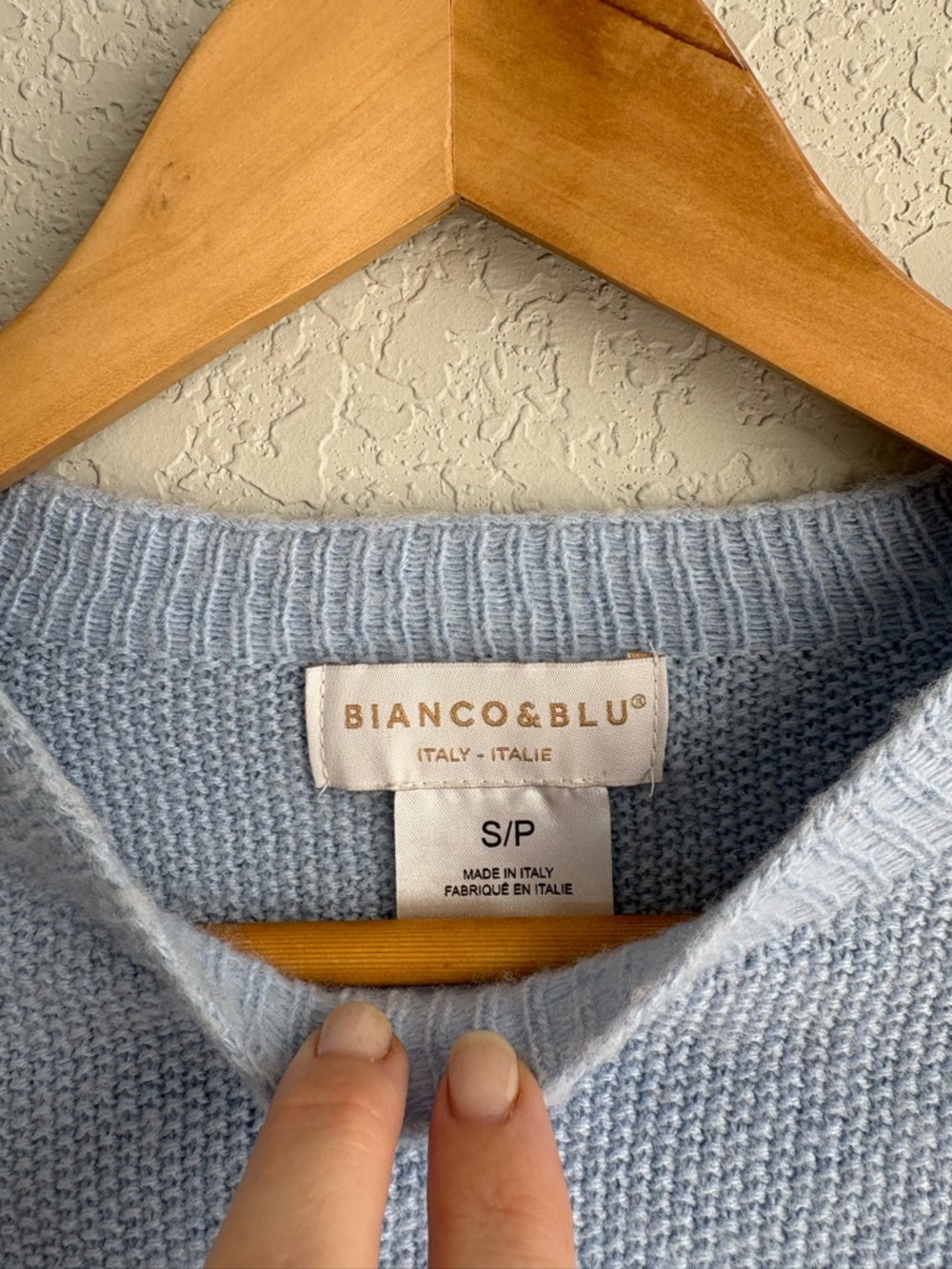 Bianco & Blu Italy Blue Short Sleeve Sweater Small Merino Wool Cashmere Knit Top - Picture 3 of 6